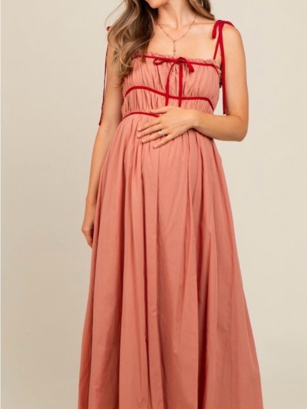 Pinkblush Rust-Pink Maxi Dress with Red Trim